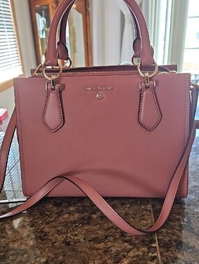 Michael Kors Marilyn Rose Pink Saffiano Leather Satchel with Gold Hardware